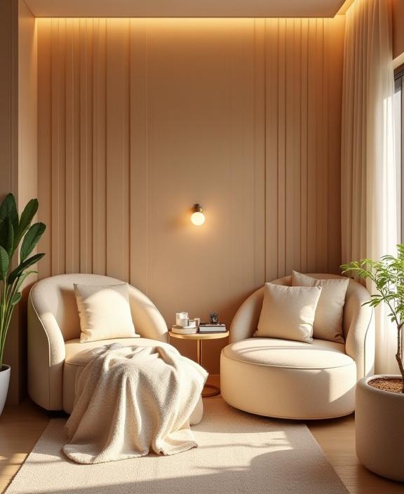 Angolo relax accogliente nel salone Prime Symmetry